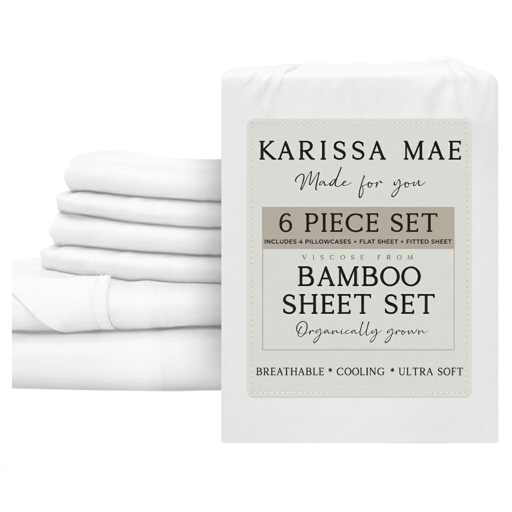 KARISSA MAE 7 Piece Luxury Bamboo Viscose Split King Sheets, FSC Certified