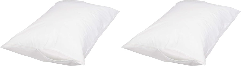 Amazon Basics Queen Pillow Protector with Zipper, 100% Cotton Hypoallergenic, Machine Washable, White, 31 x 21 Inches, Pillows Not Included