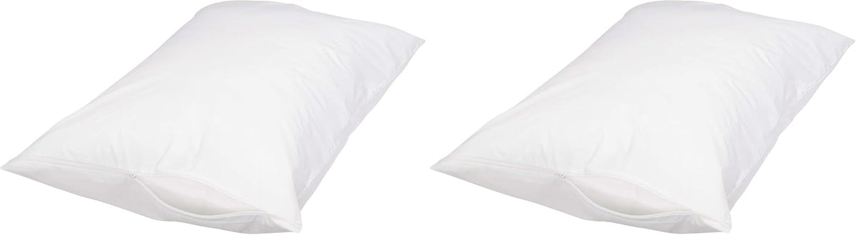 Amazon Basics Queen Pillow Protector with Zipper, 100% Cotton Hypoallergenic, Machine Washable, White, 31 x 21 Inches, Pillows Not Included