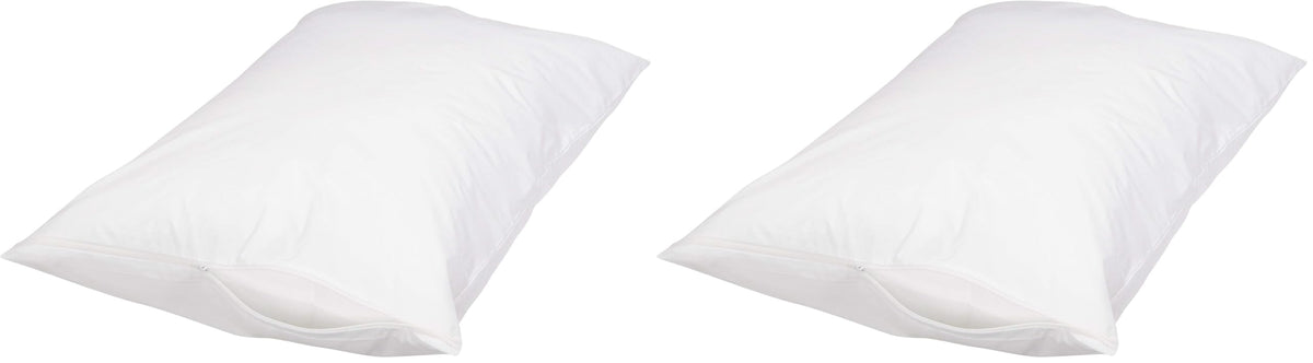 Amazon Basics Queen Pillow Protector with Zipper, 100% Cotton Hypoallergenic, Machine Washable, White, 31 x 21 Inches, Pillows Not Included