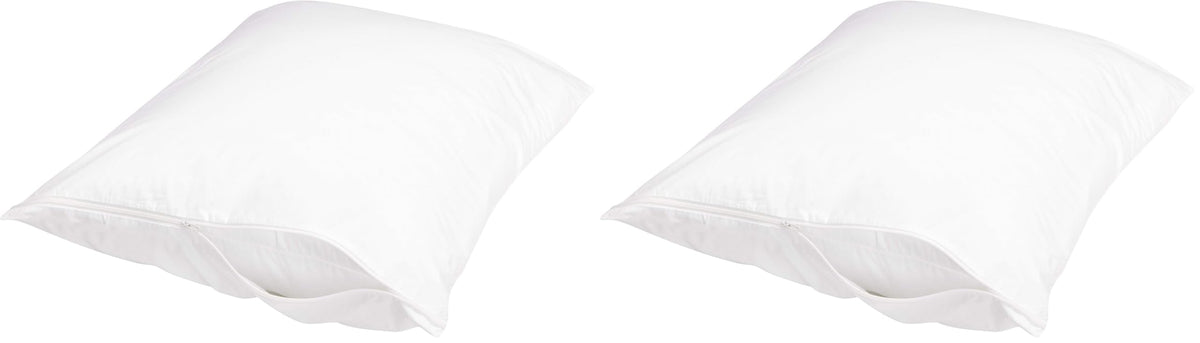 Amazon Basics Queen Pillow Protector with Zipper, 100% Cotton Hypoallergenic, Machine Washable, White, 31 x 21 Inches, Pillows Not Included