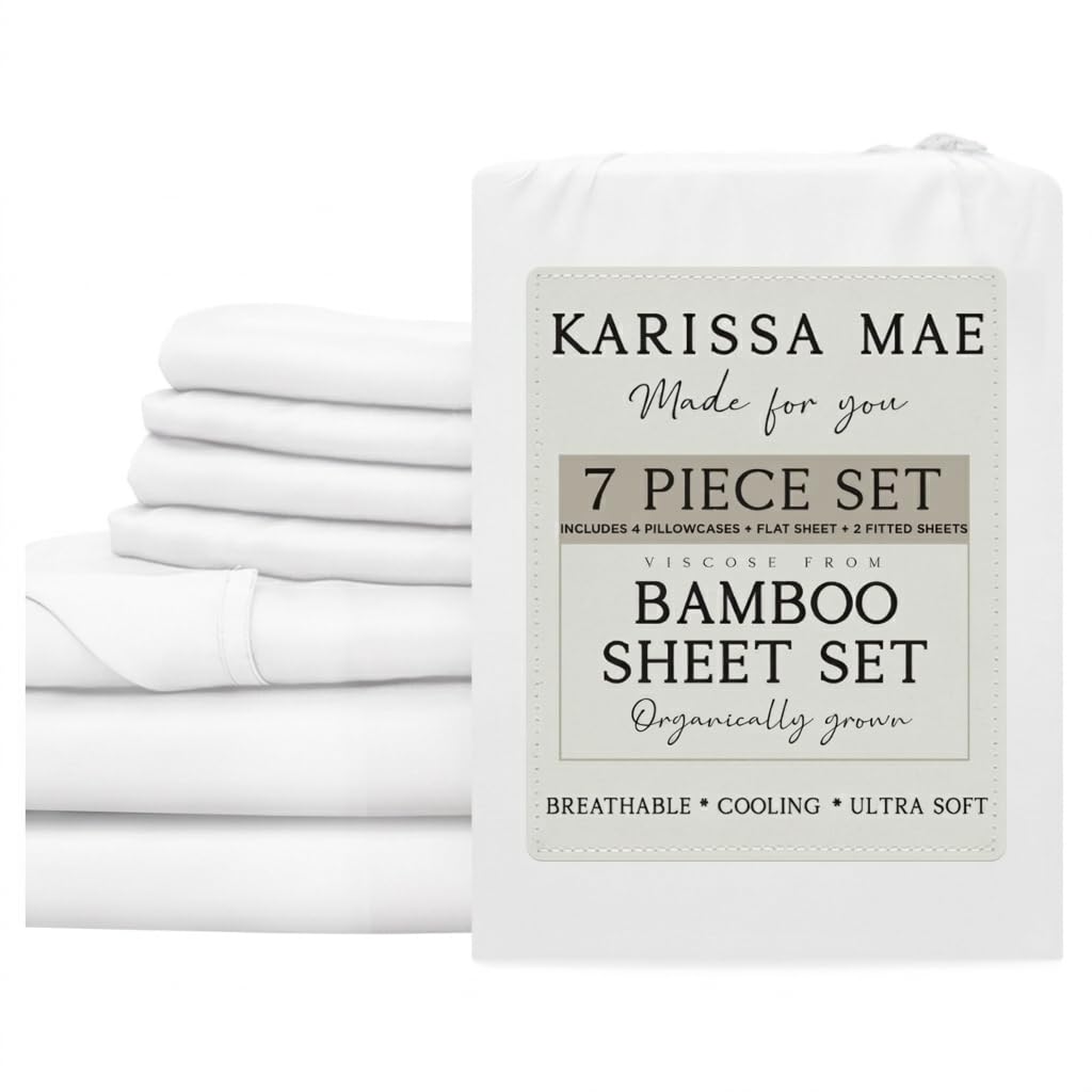 KARISSA MAE 7 Piece Luxury Bamboo Viscose Split King Sheets, FSC Certified