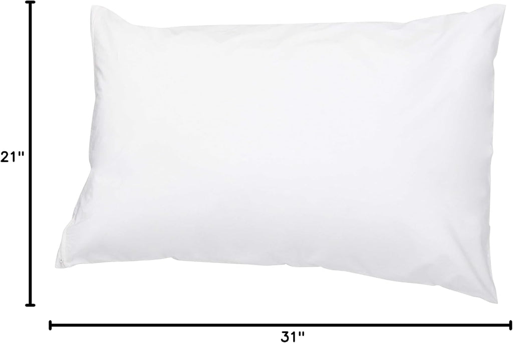 Amazon Basics Queen Pillow Protector with Zipper, 100% Cotton Hypoallergenic, Machine Washable, White, 31 x 21 Inches, Pillows Not Included