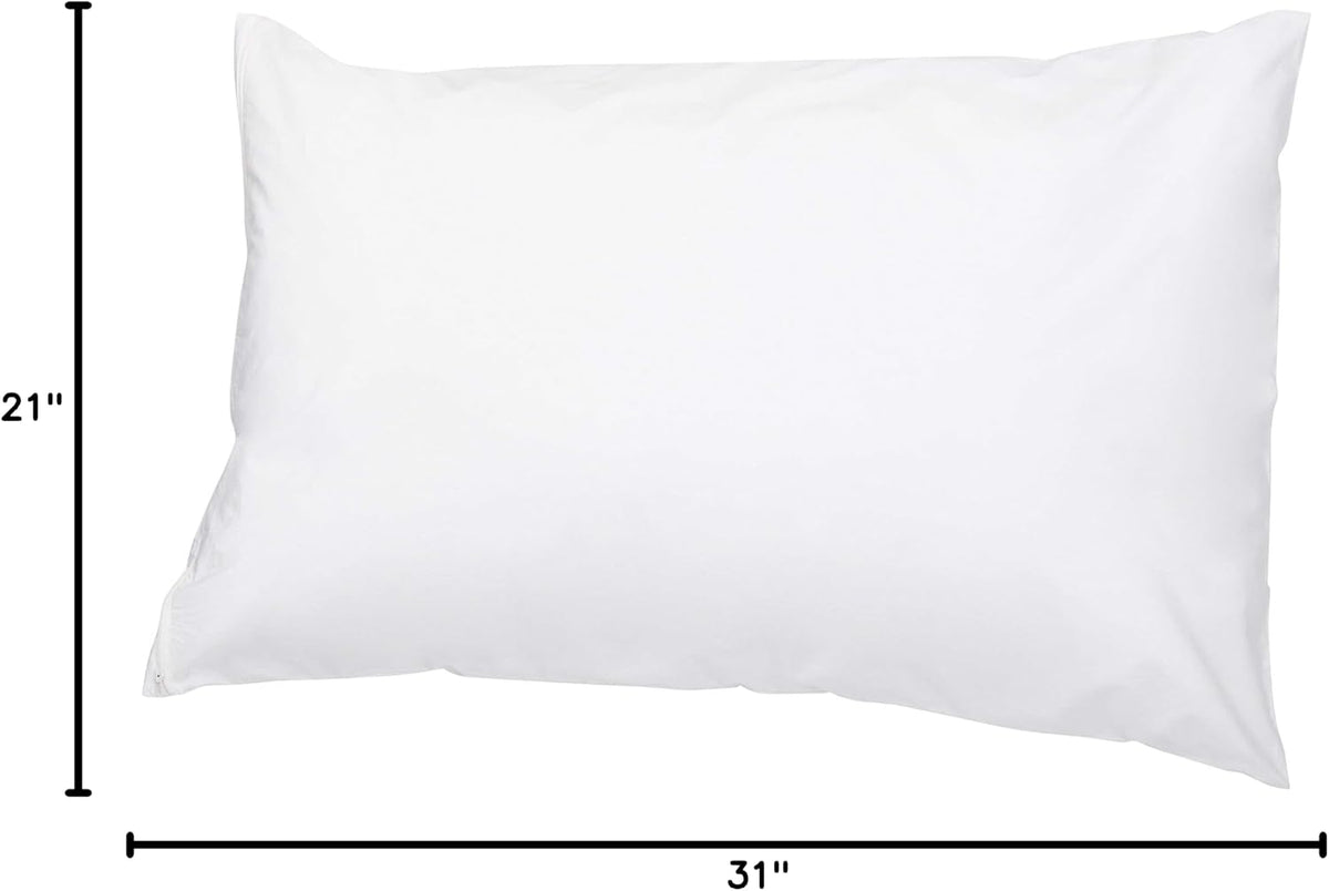 Amazon Basics Queen Pillow Protector with Zipper, 100% Cotton Hypoallergenic, Machine Washable, White, 31 x 21 Inches, Pillows Not Included