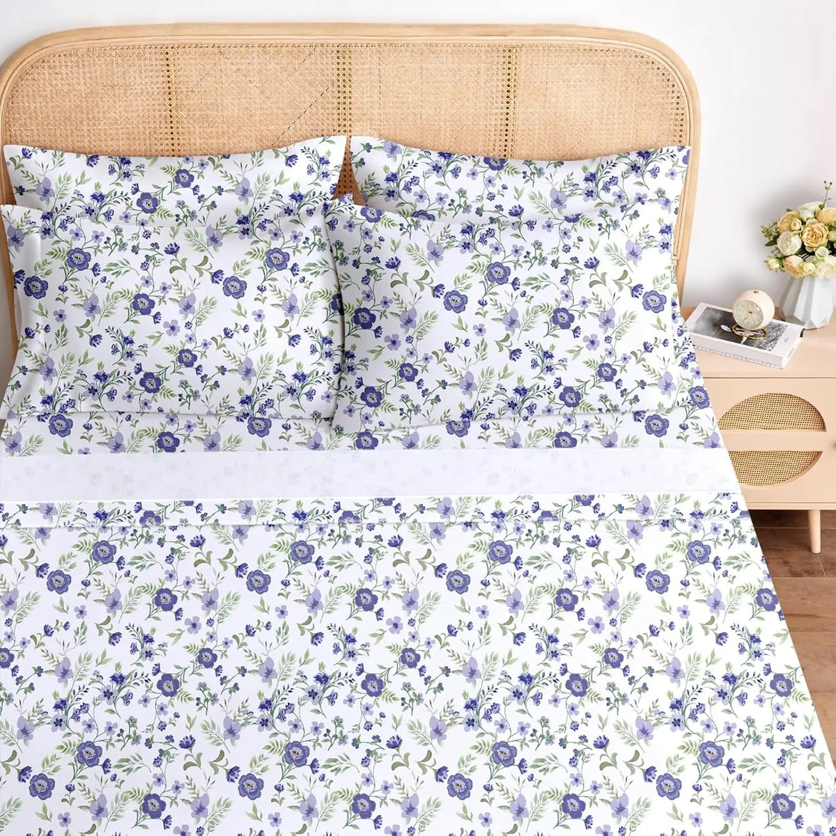 Queen Sheet Set 6 Pieces ,Cottage Core Botanical Patterned Sheets, Victorian Flower Microfiber Bedding Decor