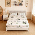 Panda Bamboo Fitted Sheet 3-Piece Set (1 Fitted Sheet + 2 Pillowcases), Cartoon Style Deep Pocket Fitted Sheet, Soft Breathable Microfiber Bedding, Bed Sheets, Bed Linens, for Teens’ Bedroom Decor, Ideal Birthday & Holiday Gifts