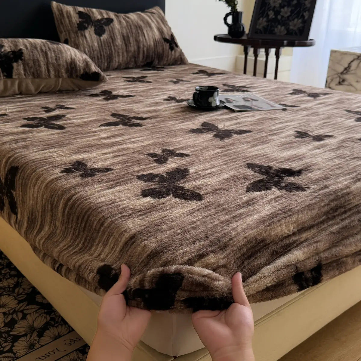 Faux Rabbit Fur Leopard Print Fitted Sheet 3-Piece Set, Bedding Sheets, Bedsheet Sets, Bedding Set – Soft & Warm Solid Color Bedding, Set (Includes 1 Fitted Sheet + 1/2 Pillowcases), All-Season, Bedroom, Dorm, Sofa, Christmas Gift