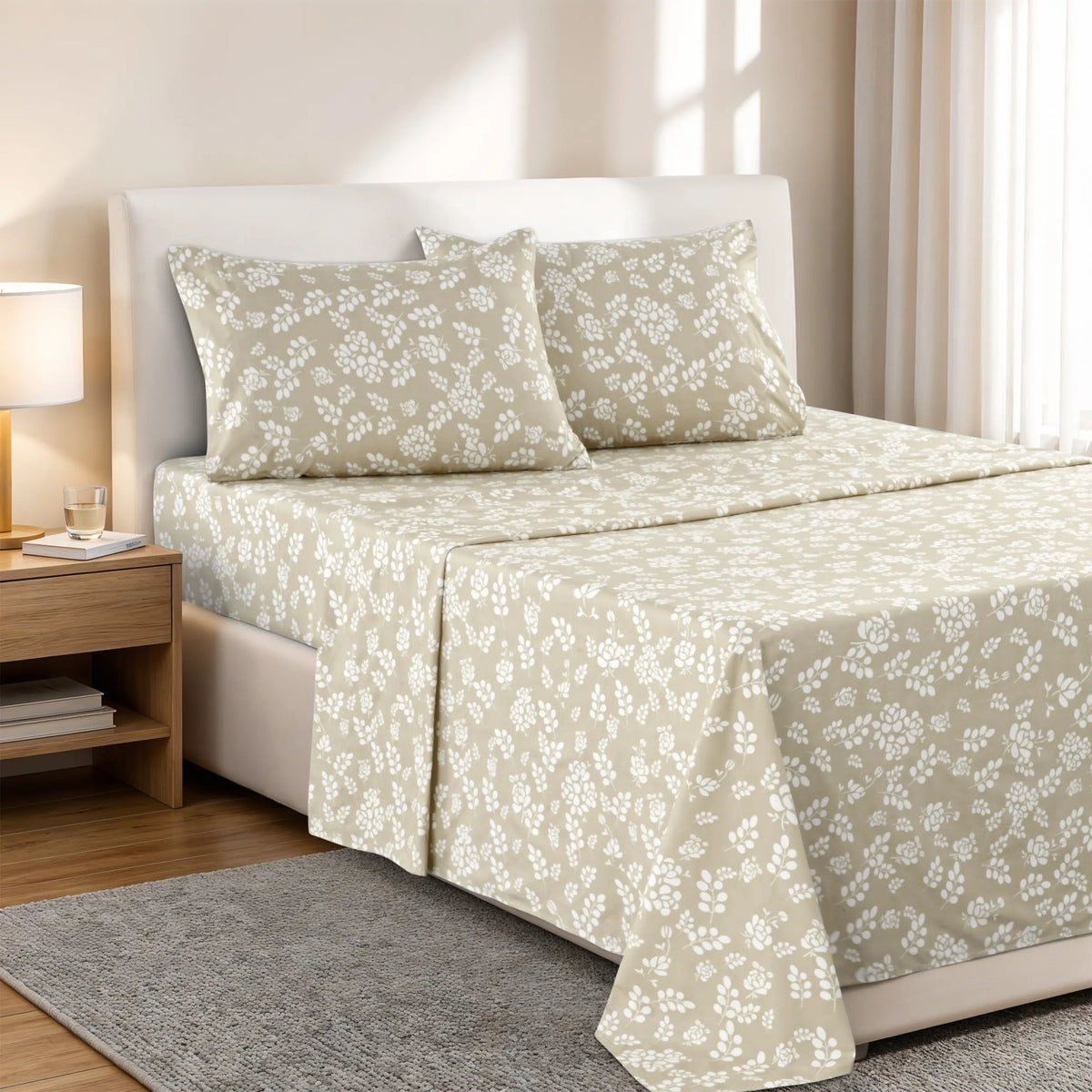 LDC Lux Decor Collection 4-Piece Soft Breathable Decorative Bedsheet Set - 16" Deep Pocket, Floral Bedding, Embroidered Pillowcases, Quatrefoil Design, Fade-Resistant for Long Use, Breathable Warm, Fits Queen/King/California King