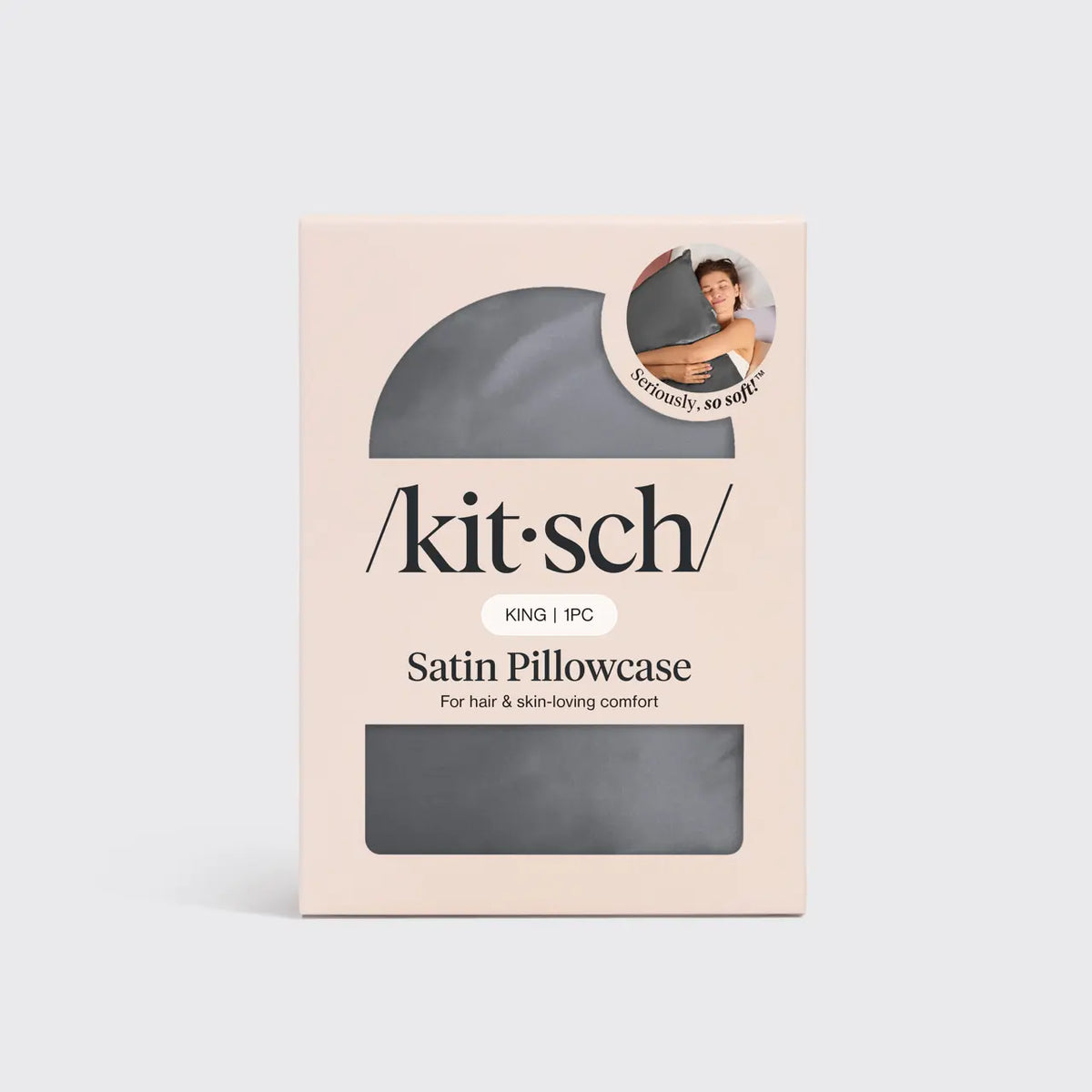 Kitsch Satin Pillowcase with Zipper for Hair & Skin, Softer Than Silk Pillow Cases, Wrinkle-Free, Smooth and Cooling Satin Pillow Covers, King Size 19"x36", Charcoal