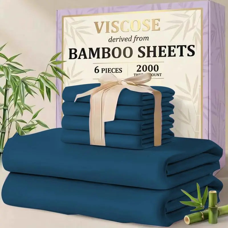 MUXHOMO 4/6pcs Bamboo Sheet Set - 1660TC Silky Soft High Weave Luxurious Bed Sheet, 16-in Deep Pocket Hugs Mattress, Breathable All-Season, Queen Size, Multiple Sizes for Adults