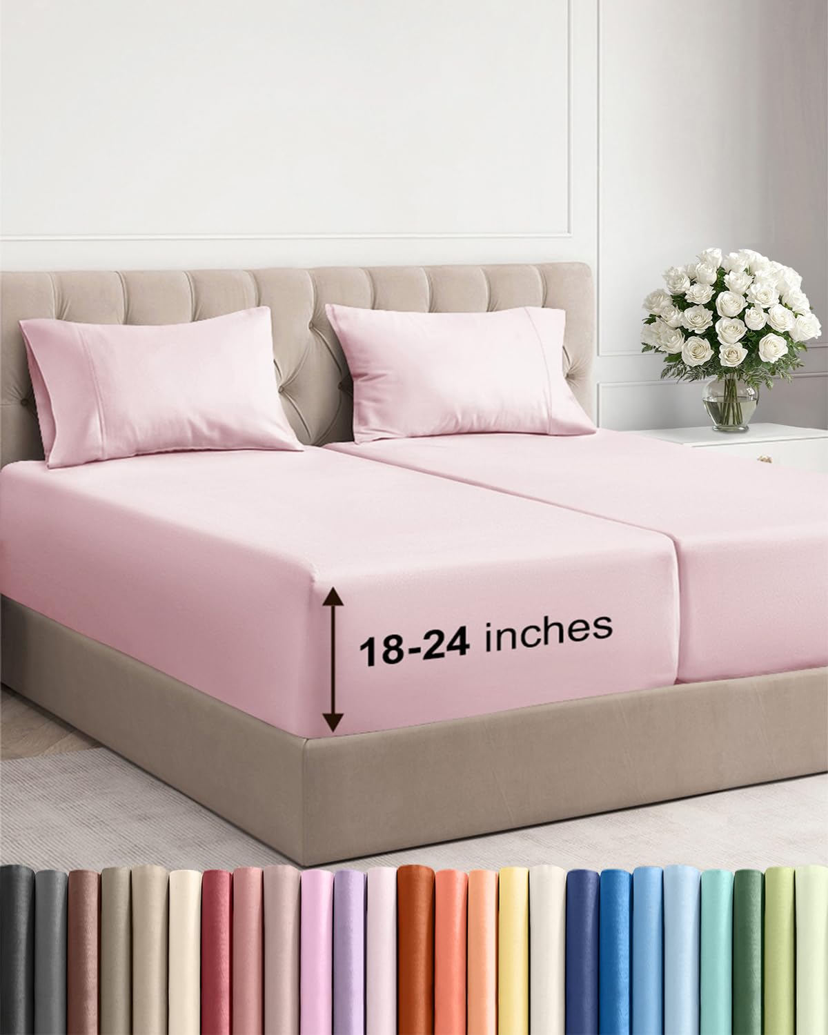 Extra Deep Queen Sheet Set - 4 Piece Breathable Cooling Sheets - Dark Grey