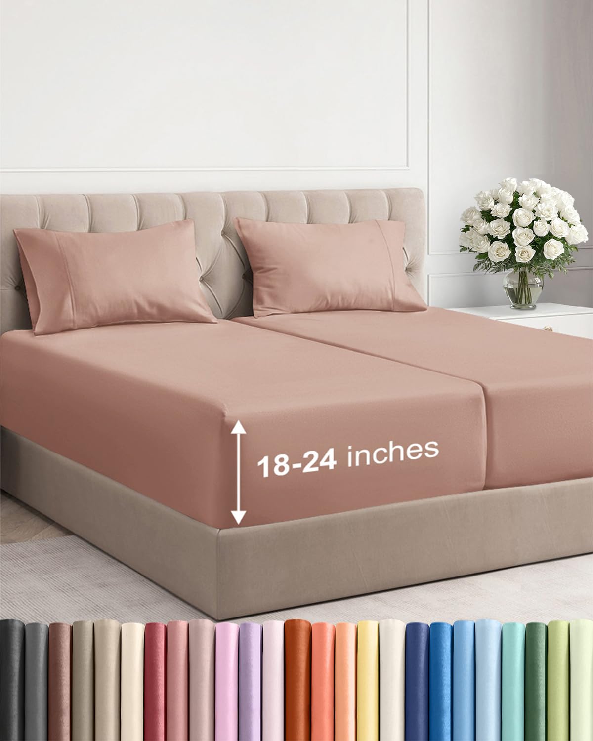 Extra Deep Queen Sheet Set - 4 Piece Breathable Cooling Sheets - Dark Grey