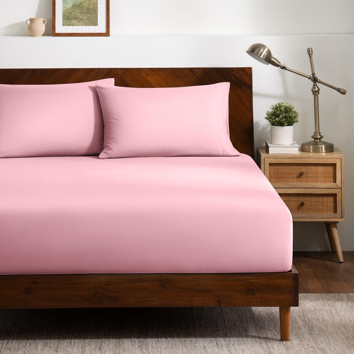 Bare Home Fitted Sheet + Pillowcase Set - Luxury 1800 Ultra-Soft Microfiber - Double Brushed - Deep Pockets - Easy Fit - Fitted Sheet and Pillowcases (Queen, White)