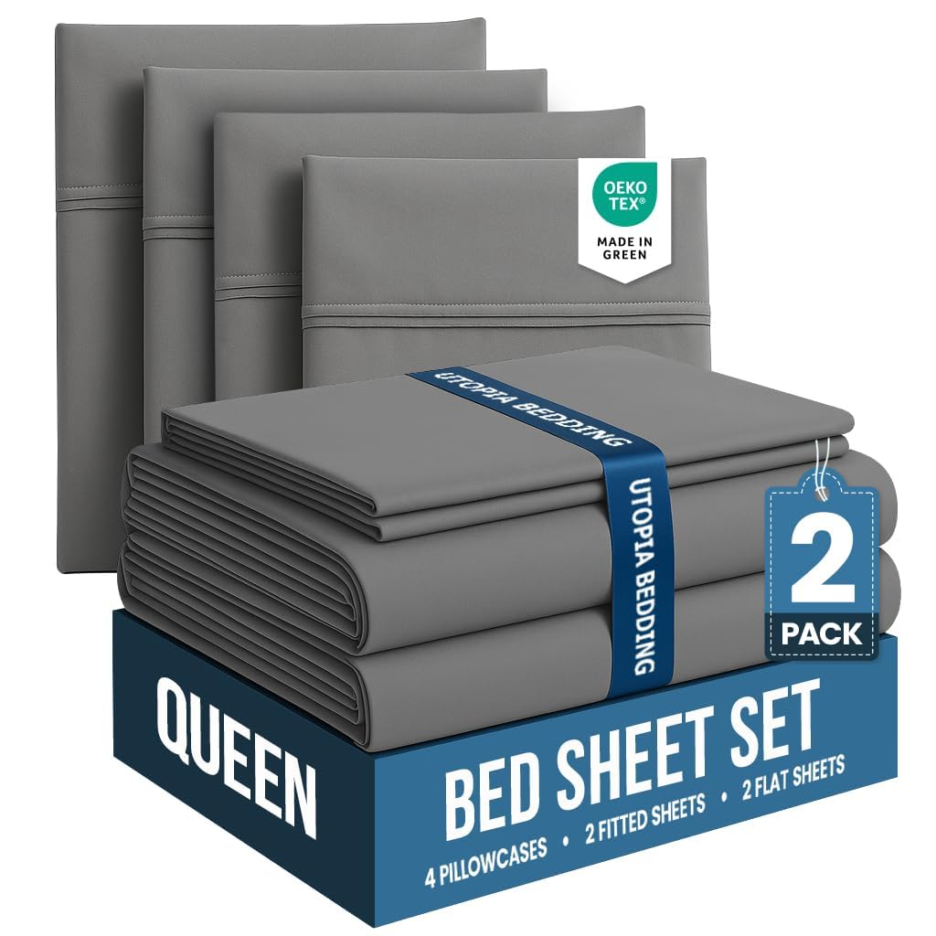 King Sheets Set, 4 Pieces 16" Deep Pocket Hotel Luxury Bed Sheets, Grey