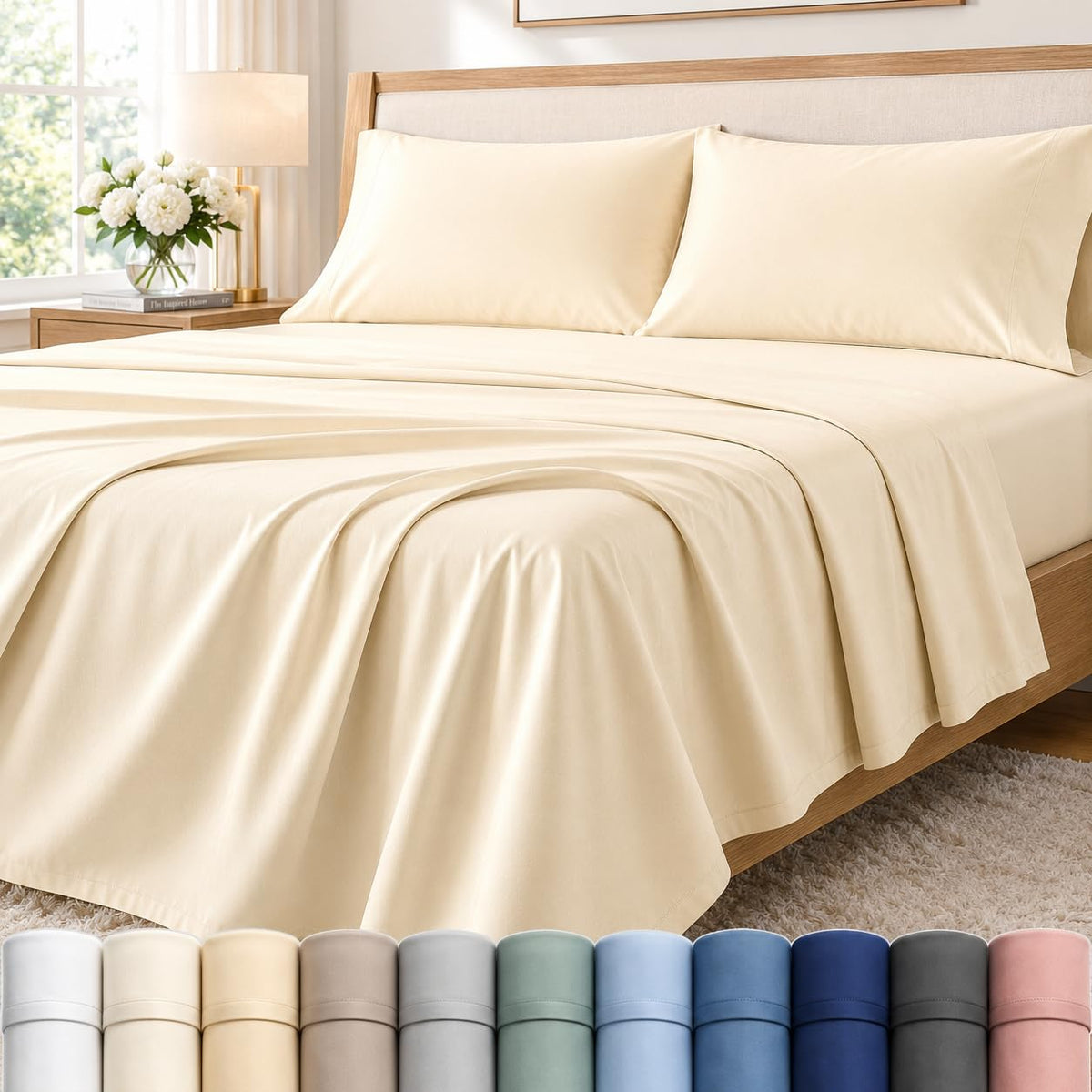 Queen Sheet Set, 400 Thread Count Bed Sheets Queen Size Set - French Blue