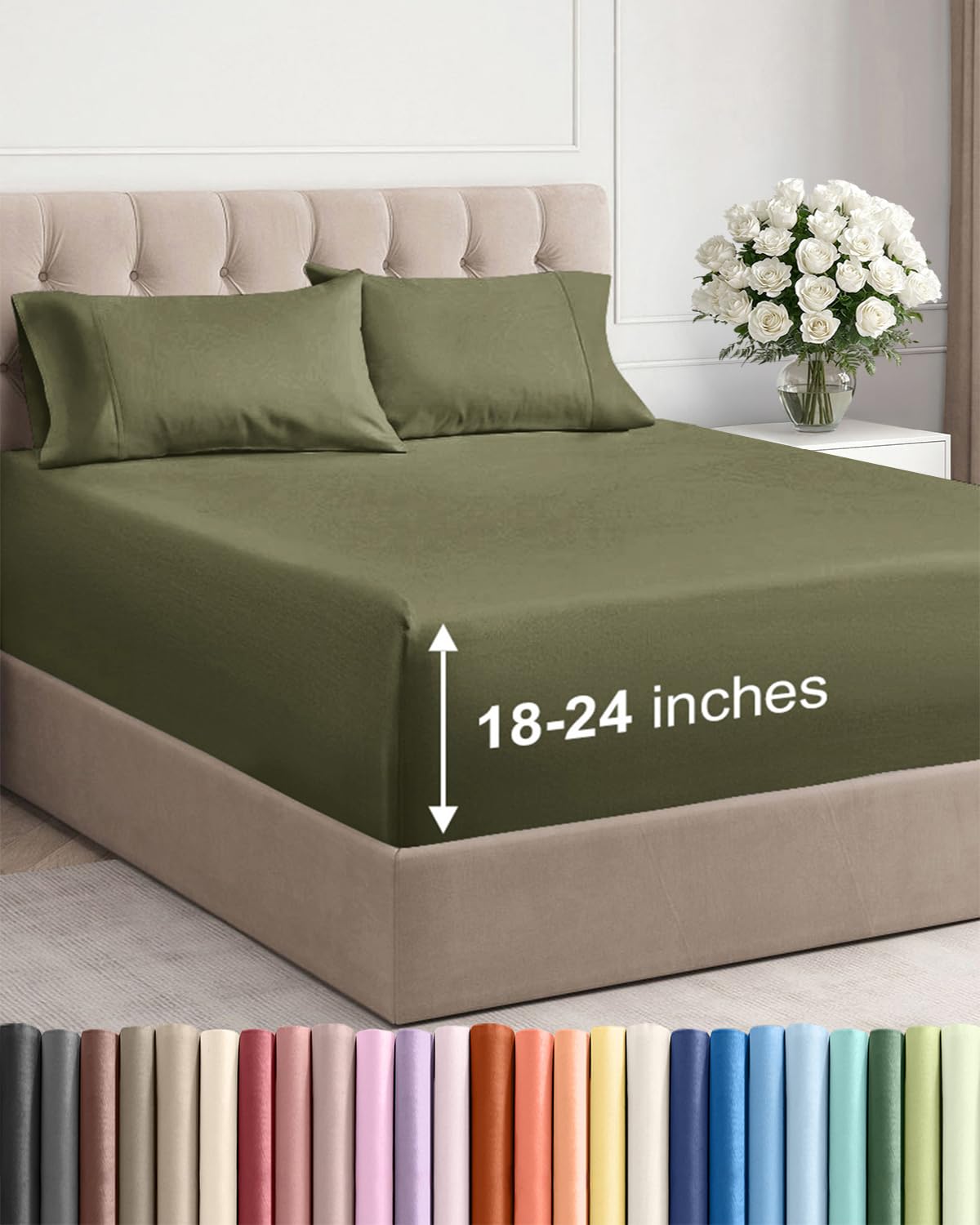 Extra Deep Queen Sheet Set - 4 Piece Breathable Cooling Sheets - Dark Grey