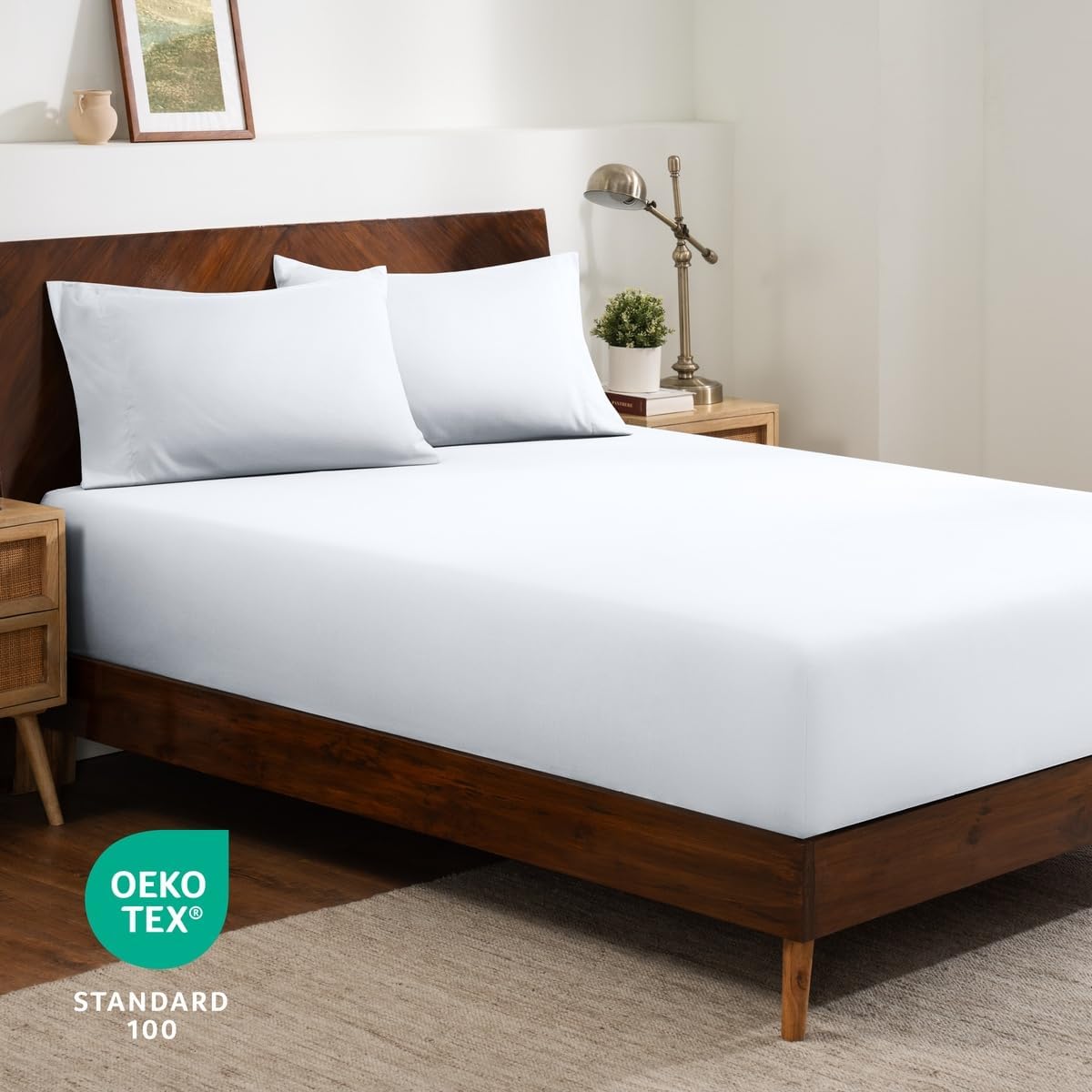 Bare Home Fitted Sheet + Pillowcase Set - Luxury 1800 Ultra-Soft Microfiber - Double Brushed - Deep Pockets - Easy Fit - Fitted Sheet and Pillowcases (Queen, White)