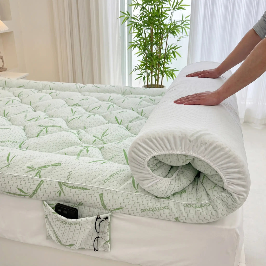 1PC Bamboo Mattress Topper, Extra Thick Cooling Pillow Top, Deep Pocket 6-18 Inch, Breathable Pressure Relief Bed Pad, Machine Washable for Luxury Sleep summerwins kid adult family bamboo topper mattress