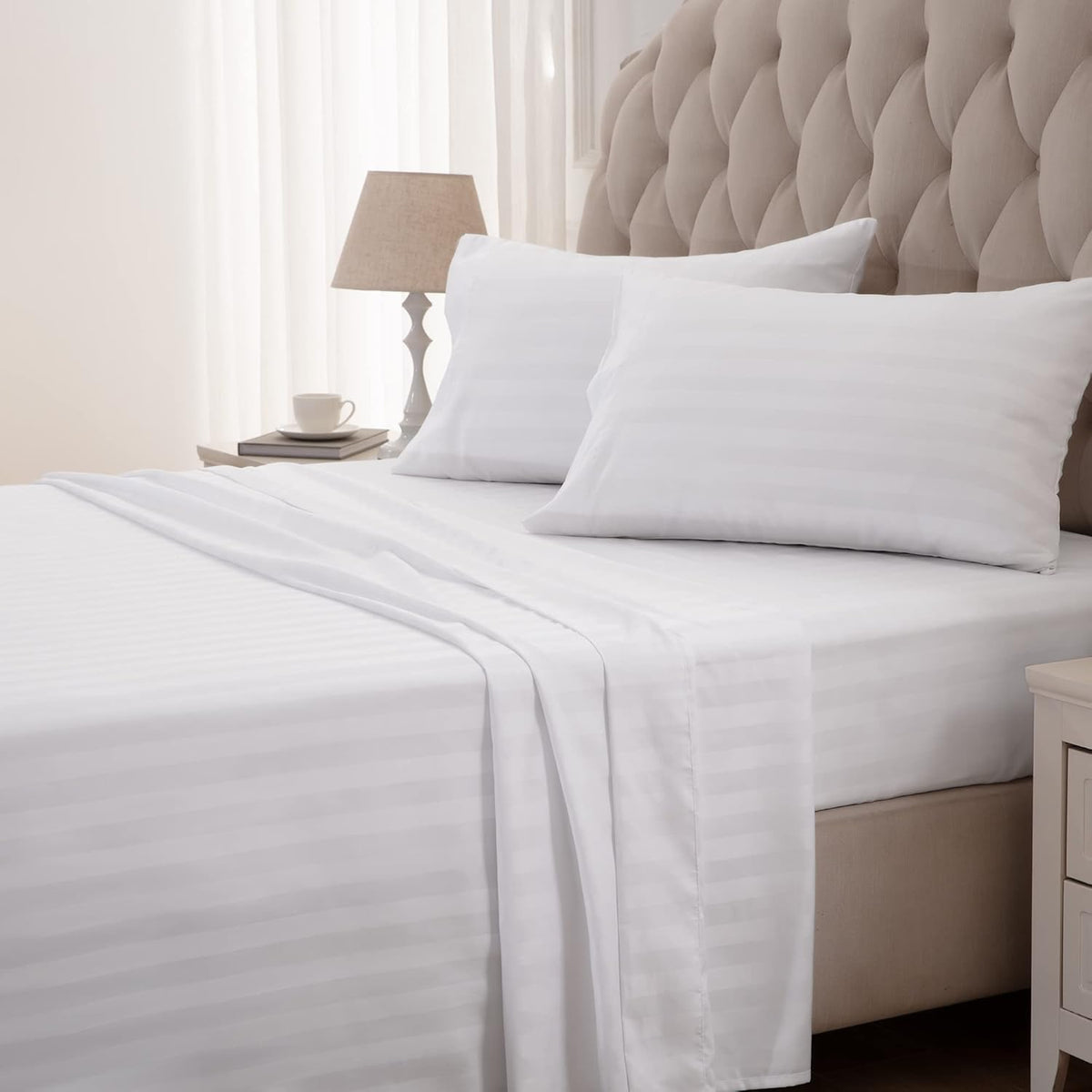 SLEEP ZONE Striped Cooling Queen Sheets Set - Fitted Flat Sheet & Pillowcase Sets 4 Piece - Super Soft Stripe Bed Sheet, Easy Care, Deep Pocket (Teal, Queen)