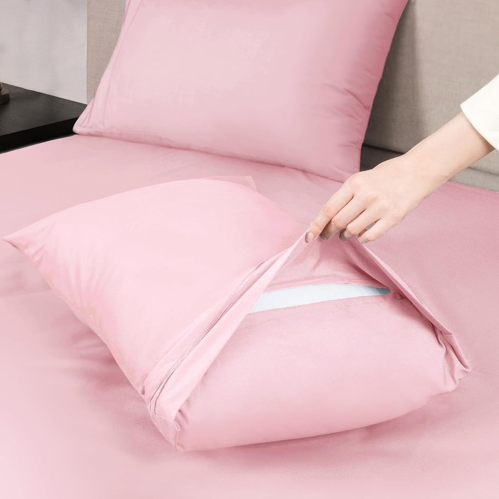 Mejoroom Queen Size Sheet Set - Hotel Luxury 1800 Bedding Sheets & Pillowcases - Deep Pocket Fitted Sheet, Soft, Breathable, Wrinkle & Fade Resistant - 4 Piece (Queen, Blush Pink)
