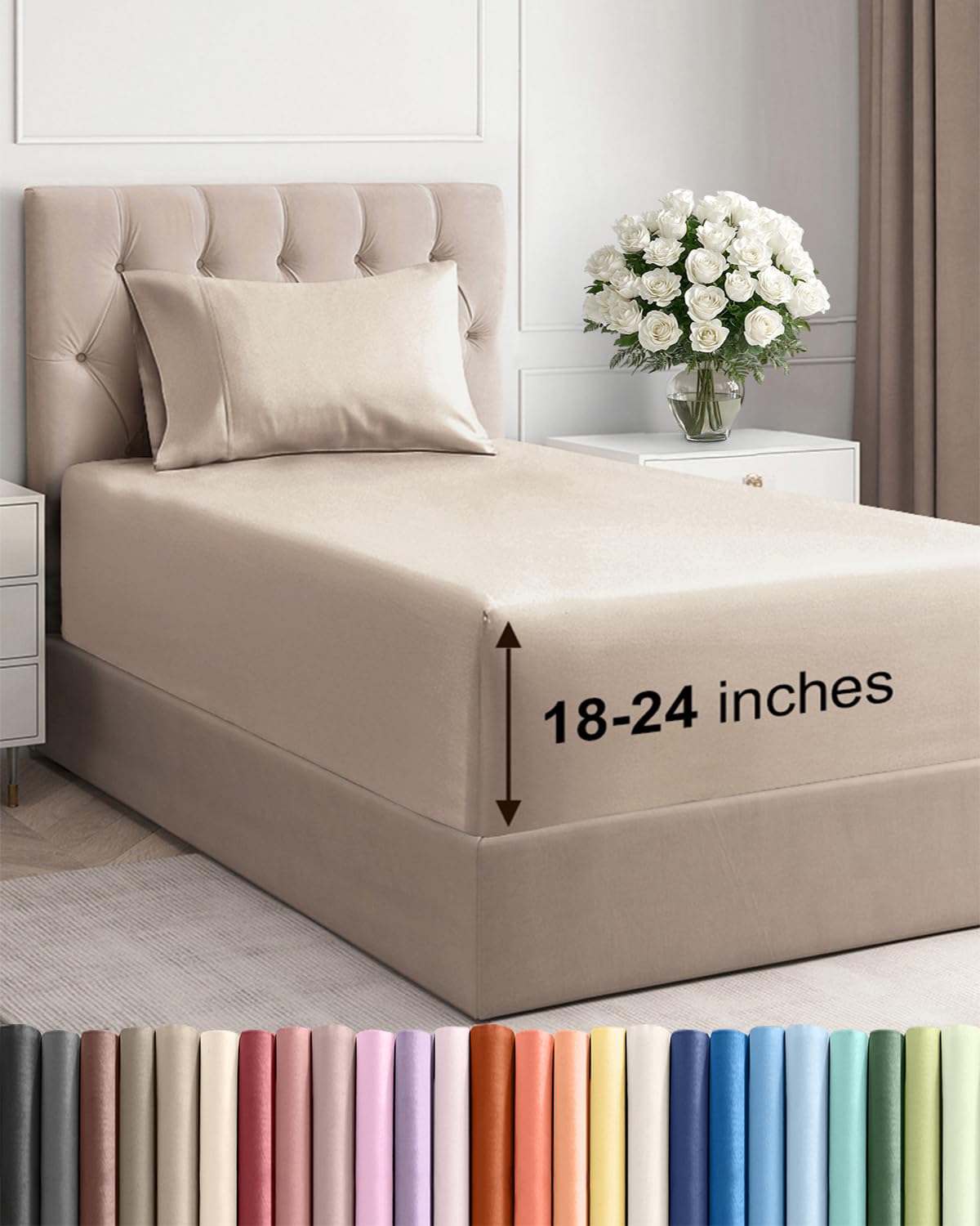 Extra Deep Queen Sheet Set - 4 Piece Breathable Cooling Sheets - Dark Grey