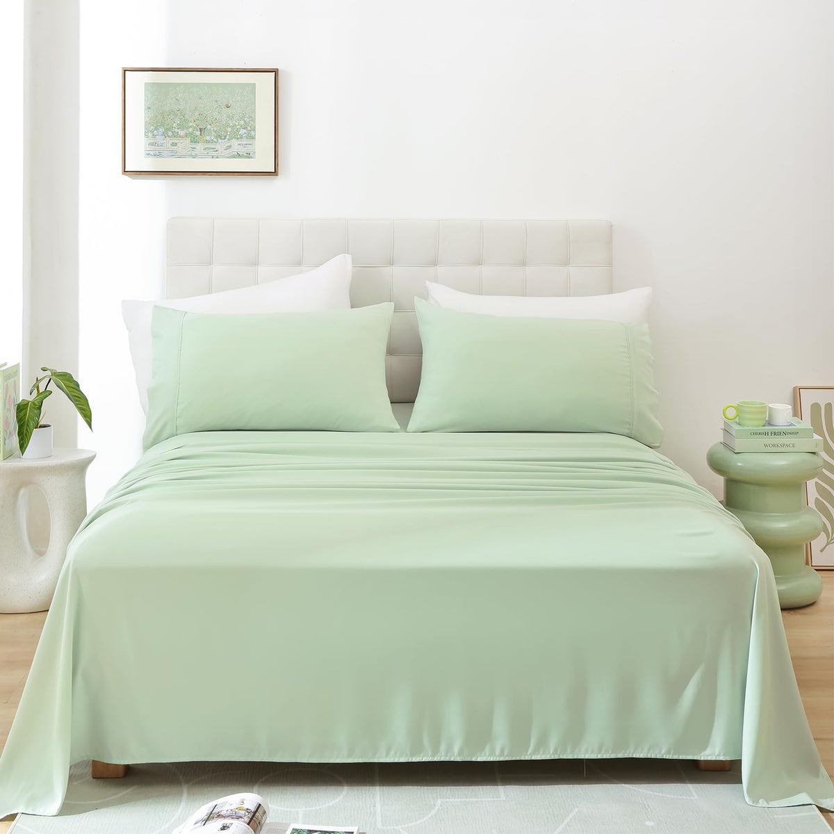Queen Size Sheet Set, 4 Piece Soft Bed Sheets, Deep Pockets