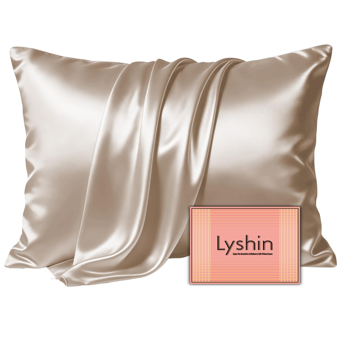 LYSHIN Silk Pillow Cases 2 Pack Standard Size with Zipper, Champagne