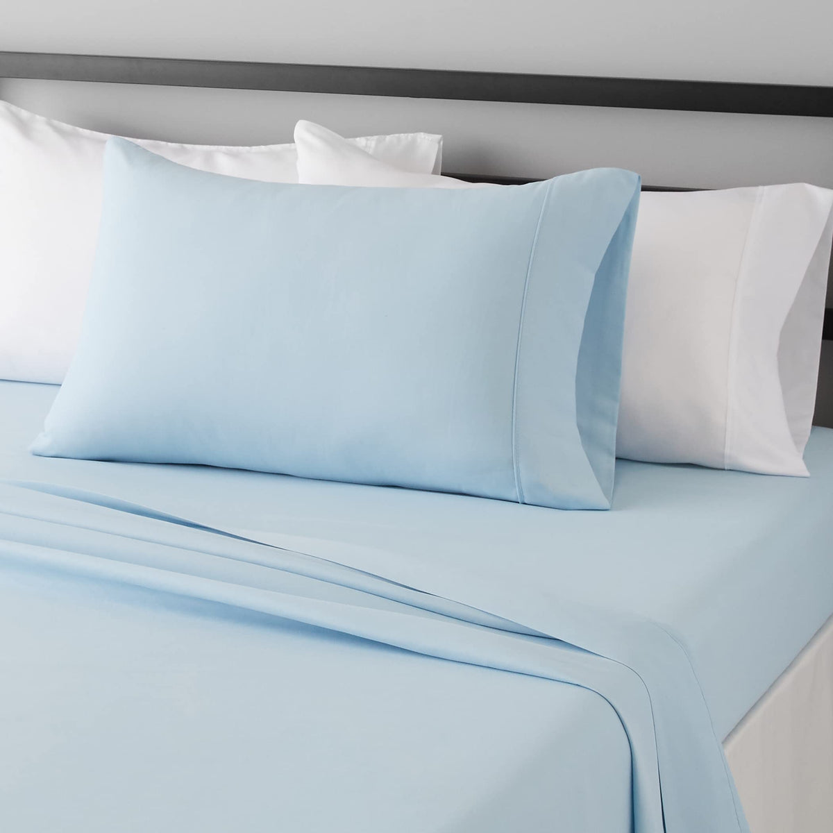 Amazon Basics Lightweight Super Soft Easy Care Wrinkle-Free Breathable Brushed Microfiber 3-Piece Bed Sheet Set with 14-Inch Deep Pockets, Twin, Dark Gray, Solid