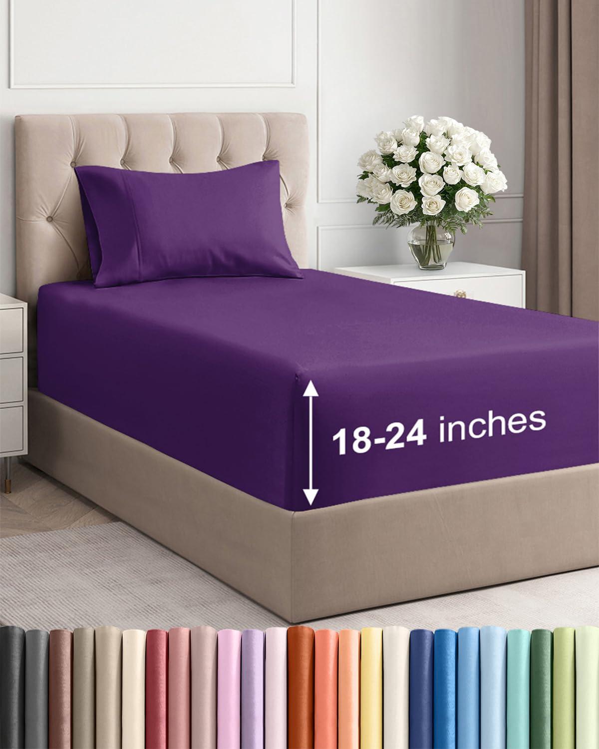 Extra Deep Queen Sheet Set - 4 Piece Breathable Cooling Sheets - Dark Grey