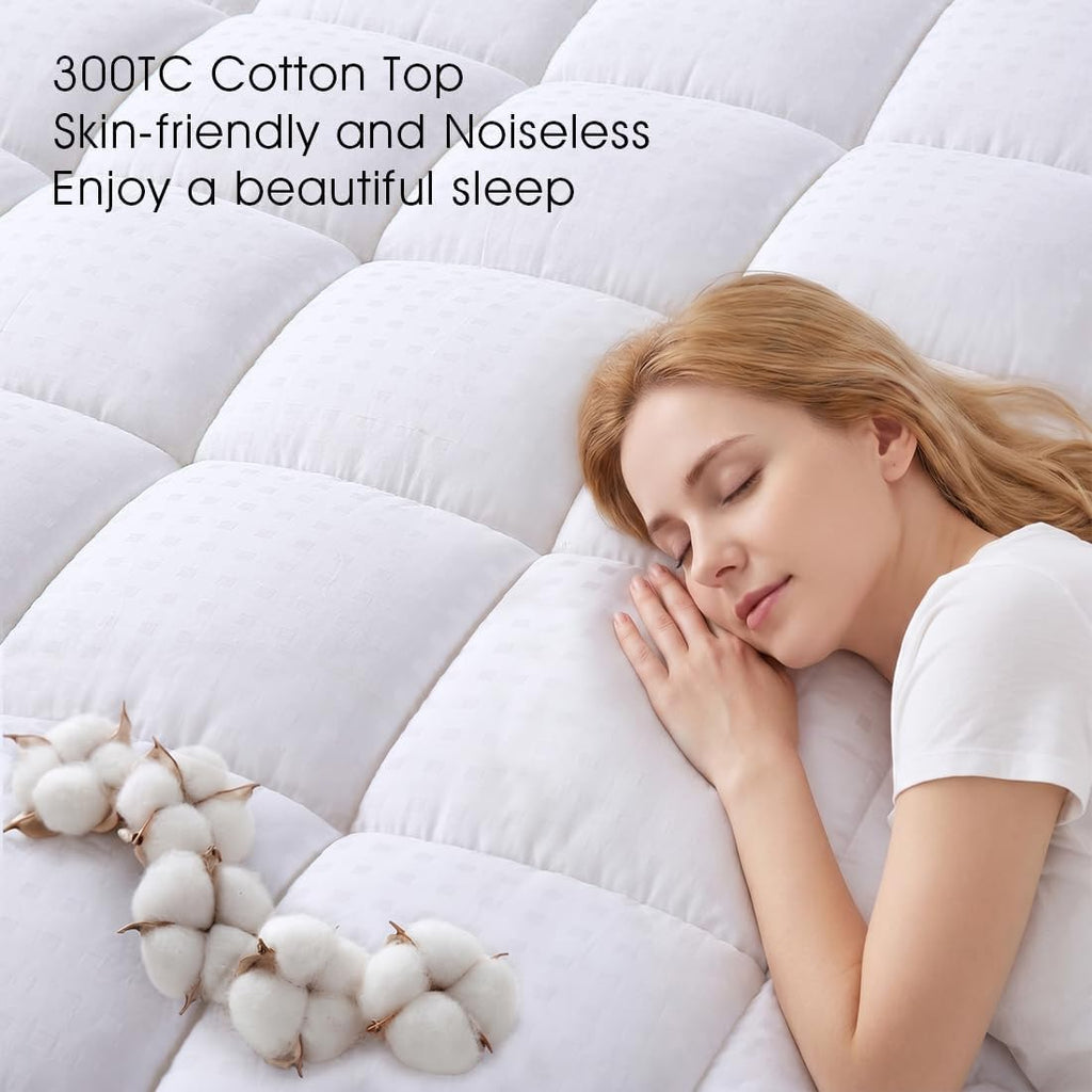 EASELAND Queen Size Mattress Pad Cotton Pillow Top Mattress Topper White