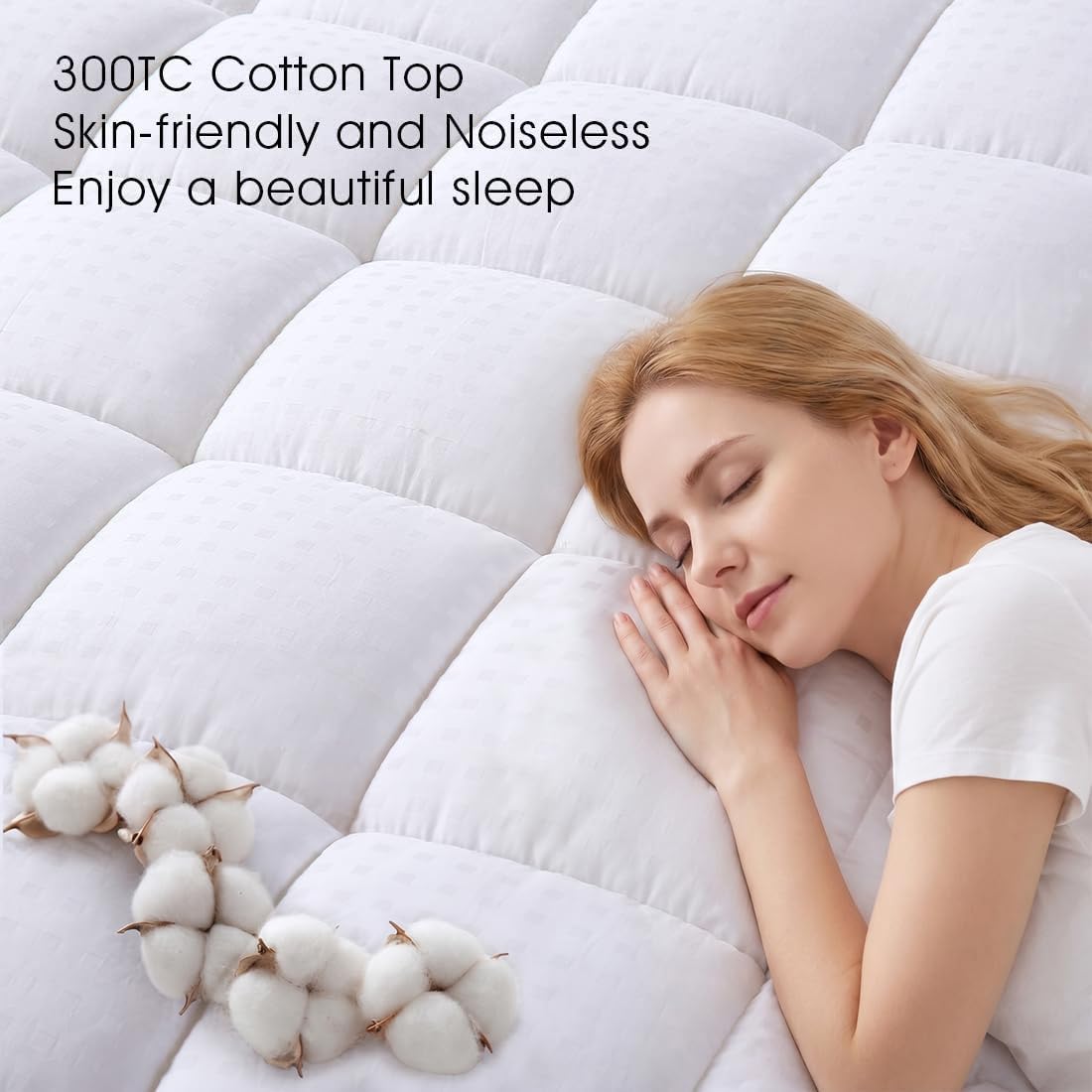 EASELAND Queen Size Mattress Pad Cotton Pillow Top Mattress Topper White