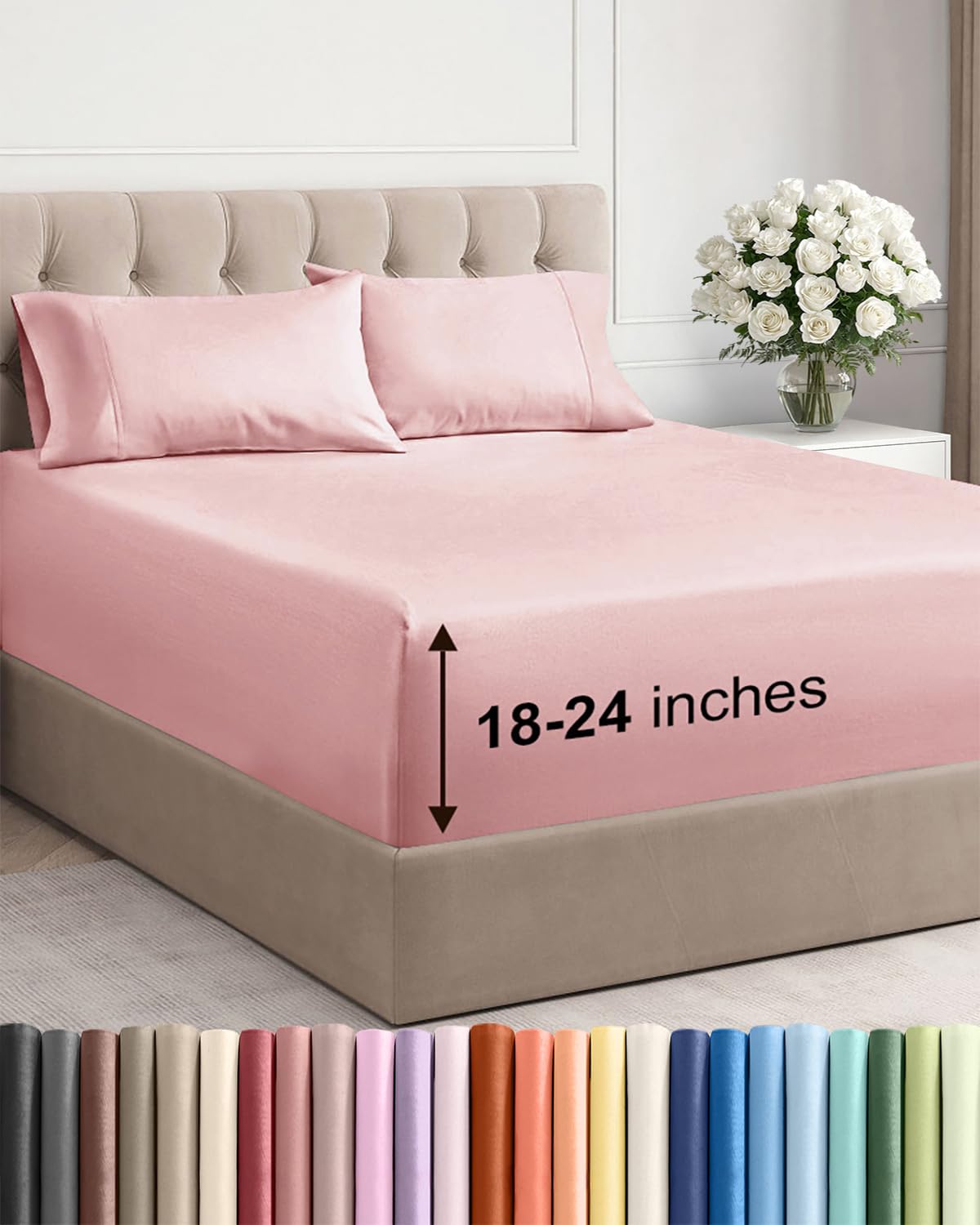 Extra Deep Queen Sheet Set - 4 Piece Breathable Cooling Sheets - Dark Grey