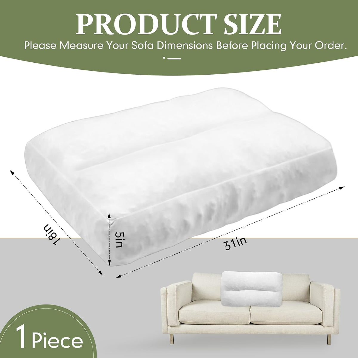 JZHLLA Shredded Foam Sofa Back Cushions Replacement Fluffy Memory Sponge Couch Pillow with Quilted Design 31x18x5 Inch Lumbar Support Pillow for Sofa Bed Floor
