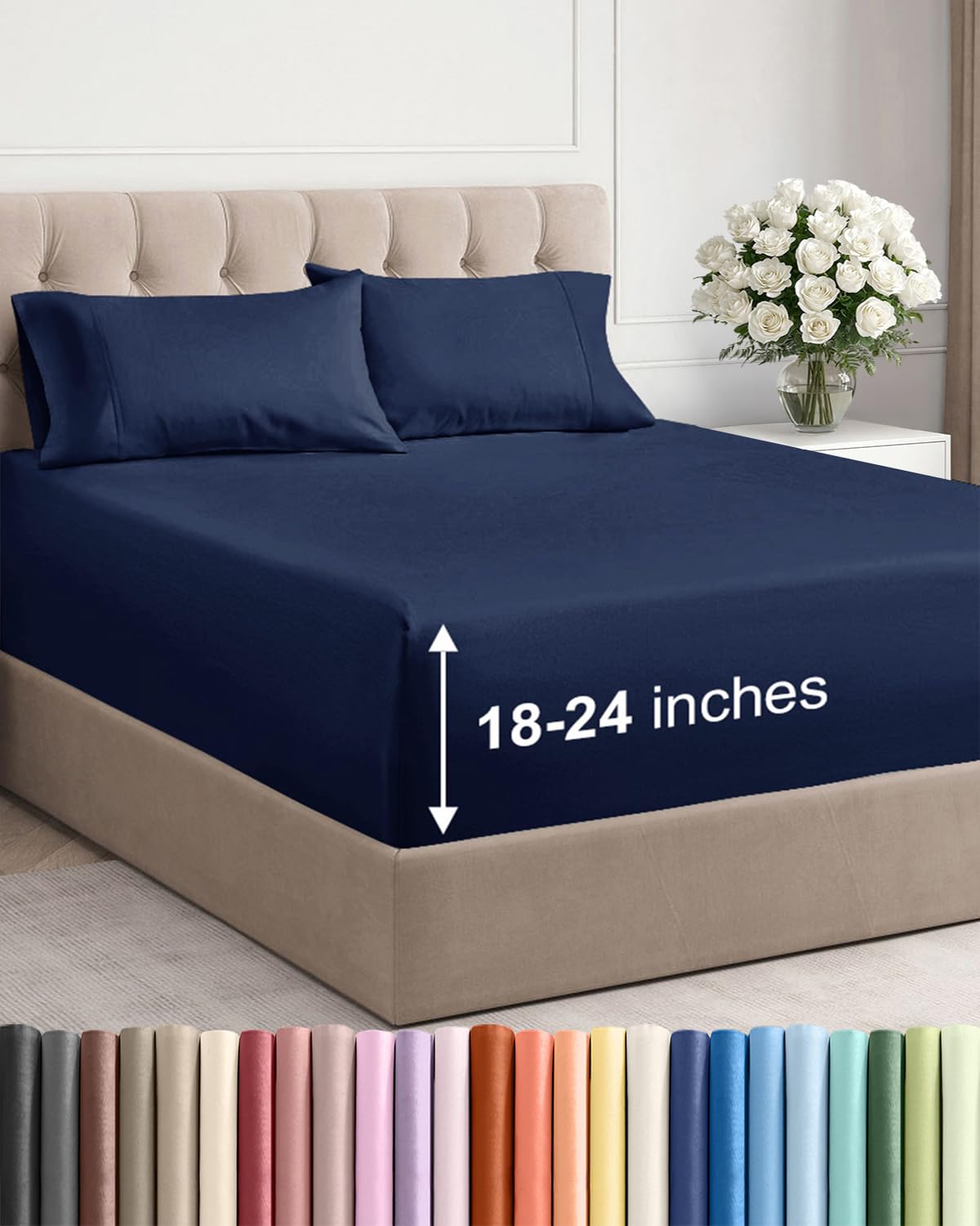 Extra Deep Queen Sheet Set - 4 Piece Breathable Cooling Sheets - Dark Grey