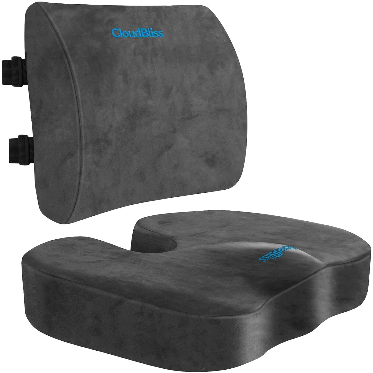 CloudBliss Ergonomic Seat Cushion & Lumbar Support Pillow Set, Black,Large