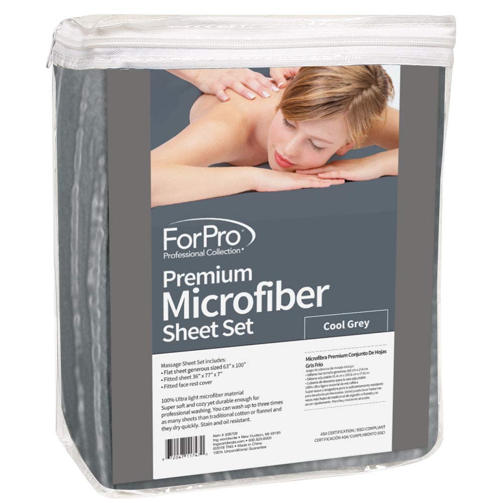 ForPro Premium Microfiber 3-Piece Massage Sheet Set, Cool Grey