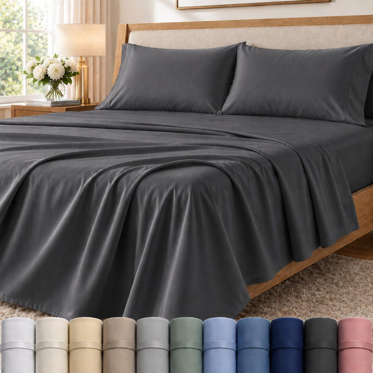 Queen Sheet Set, 400 Thread Count Bed Sheets Queen Size Set - French Blue