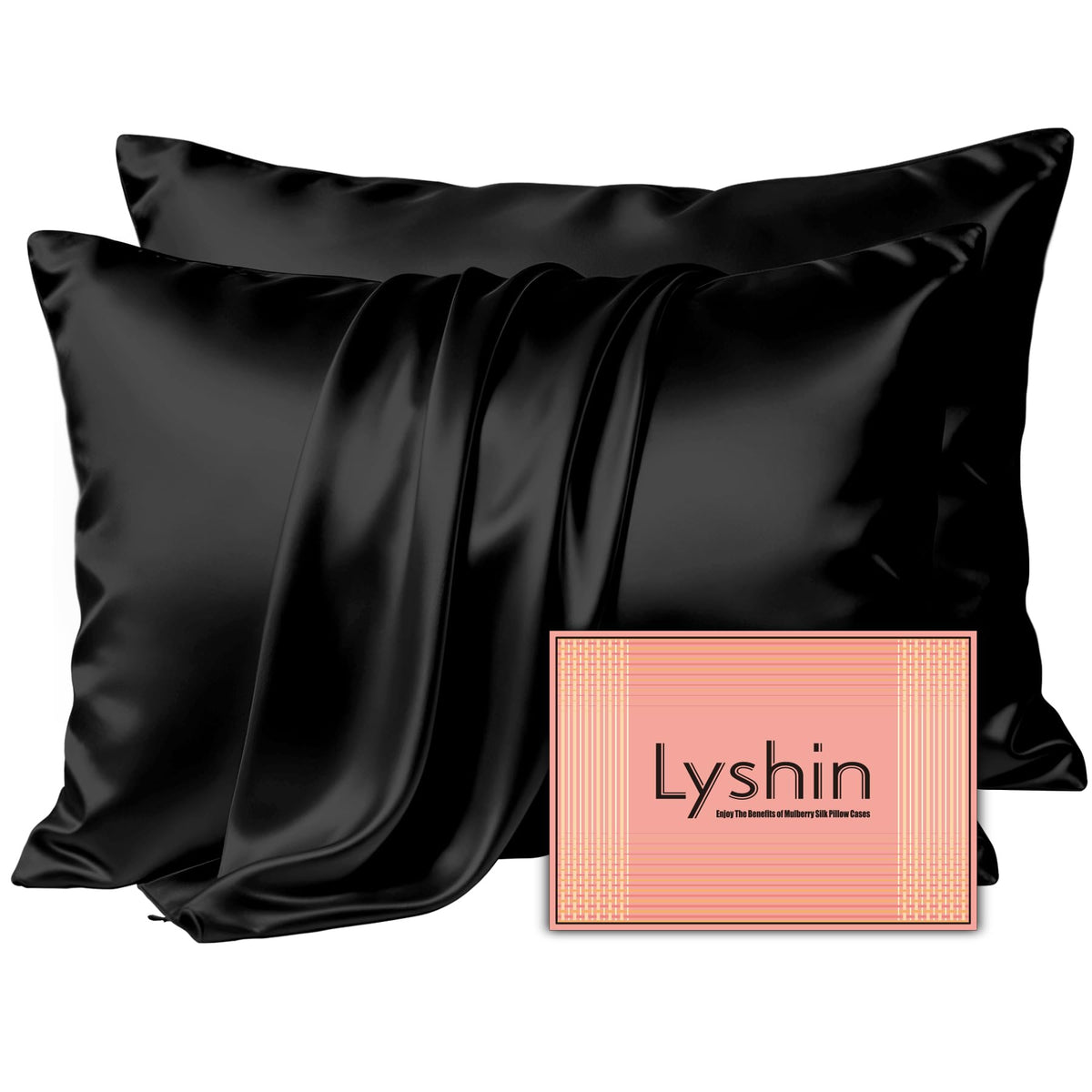 LYSHIN Silk Pillow Cases 2 Pack Standard Size with Zipper, Champagne