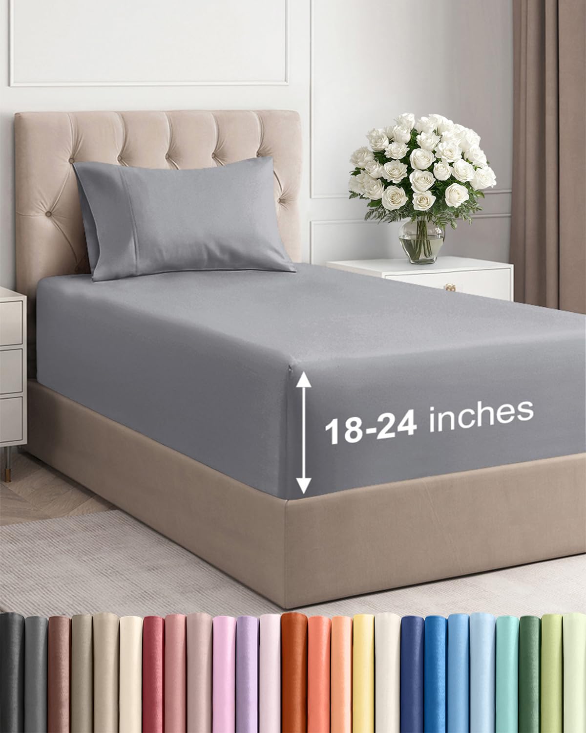 Extra Deep Queen Sheet Set - 4 Piece Breathable Cooling Sheets - Dark Grey