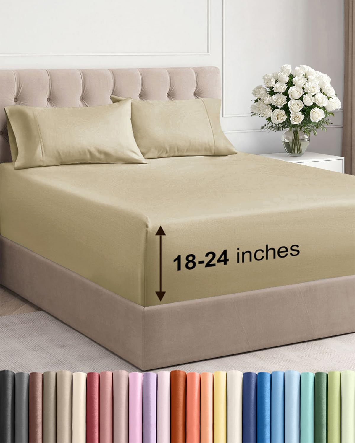 Extra Deep Queen Sheet Set - 4 Piece Breathable Cooling Sheets - Dark Grey