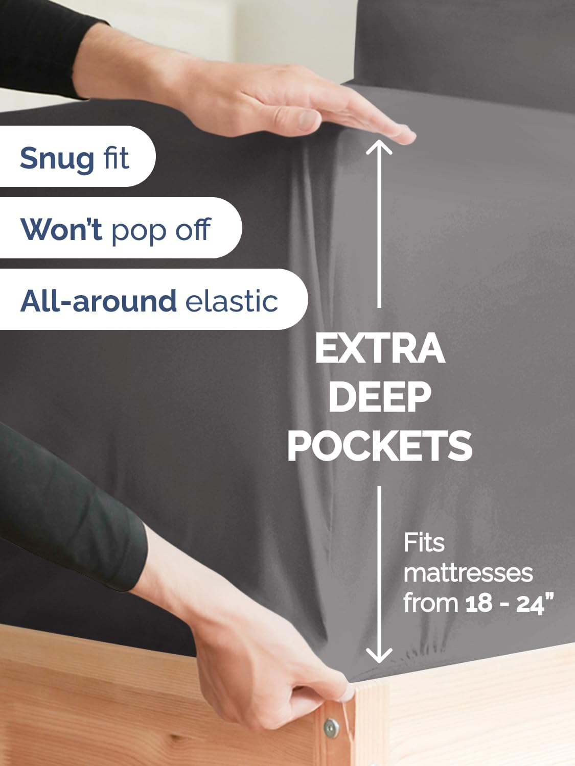 Extra Deep Queen Sheet Set - 4 Piece Breathable Cooling Sheets - Dark Grey