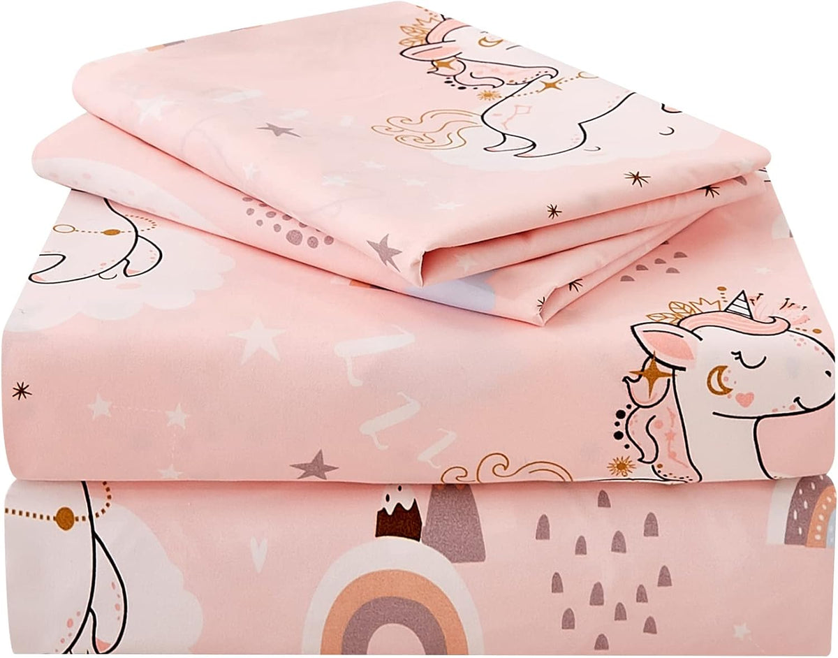 JSD Pink Unicorn Rainbow Kids Twin Sheet Set for Girls 3 Piece