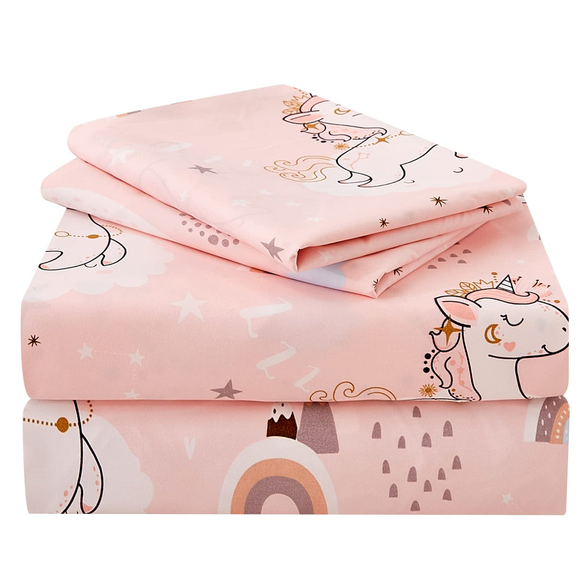 JSD Pink Unicorn Rainbow Kids Twin Sheet Set for Girls 3 Piece
