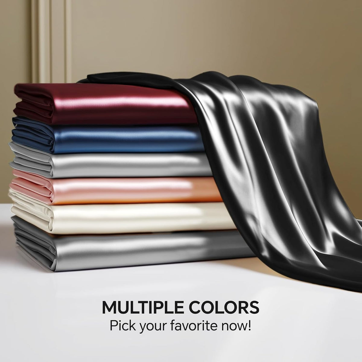 BEDELITE Satin Fitted Sheet Only, Queen Size, 15" Deep Pocket, Black