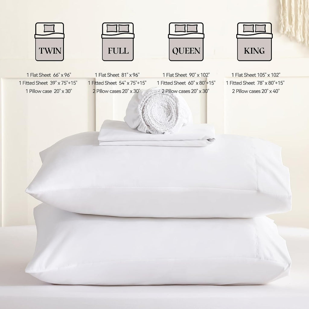 Full Size Sheet Sets, 4 Piece 15" Deep Pocket Full Sheet Set - White