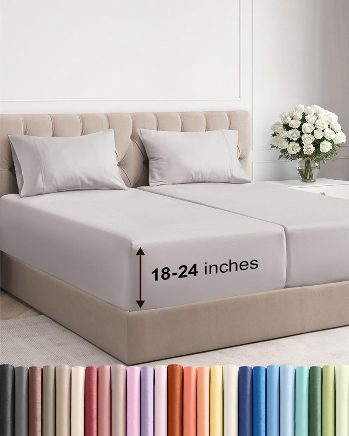 Extra Deep Queen Sheet Set - 4 Piece Breathable Cooling Sheets - Dark Grey