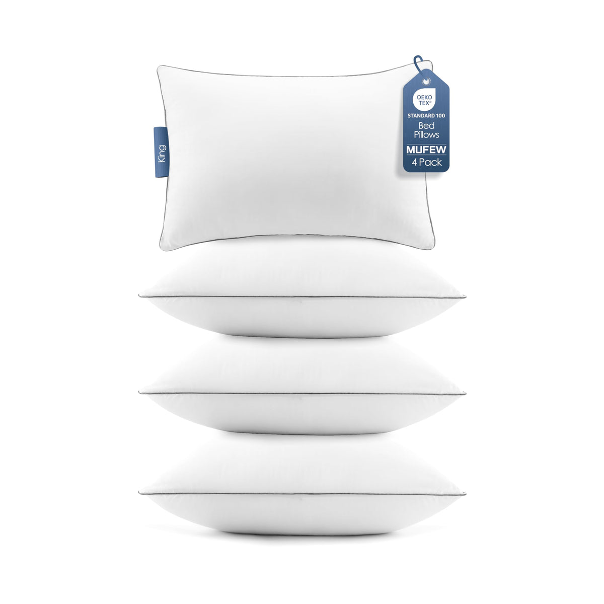 Pillows Standard Size Set of 4, Ultra Thick Down Alternative Bed Pillows,Cooling Hotel Quality Standard Pillow for Back, Stomach or Side Sleepers, Machine Washable(White,4 Pack)