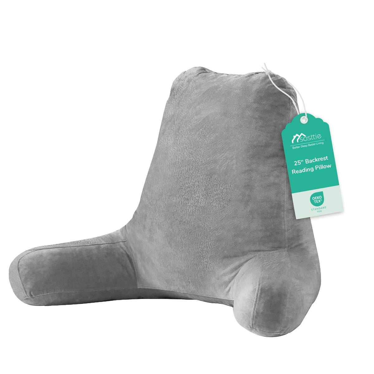 Sasttie Reading Pillow for Bed, Back Pillow for Sitting Up, Dark Grey