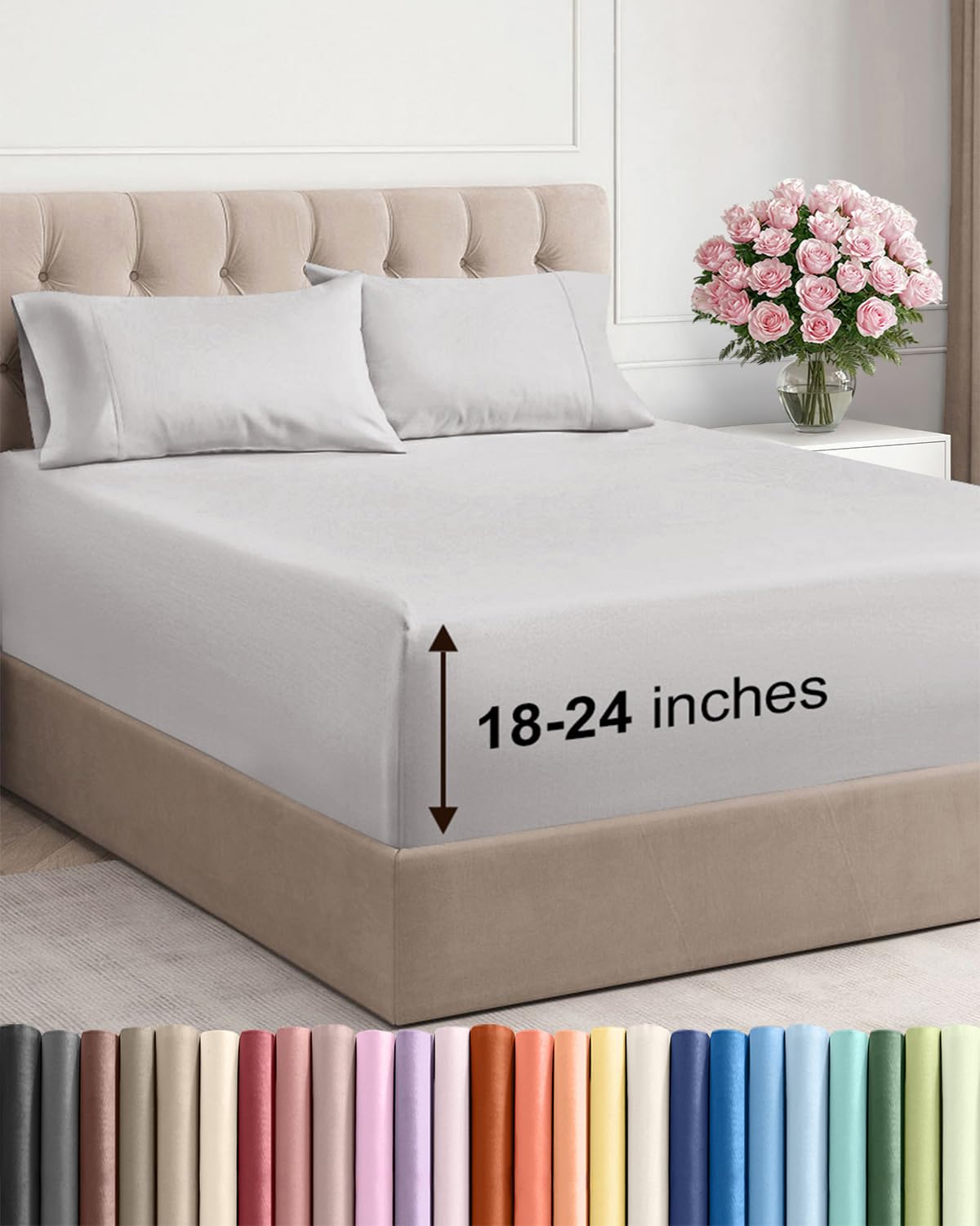 Extra Deep Queen Sheet Set - 4 Piece Breathable Cooling Sheets - Dark Grey