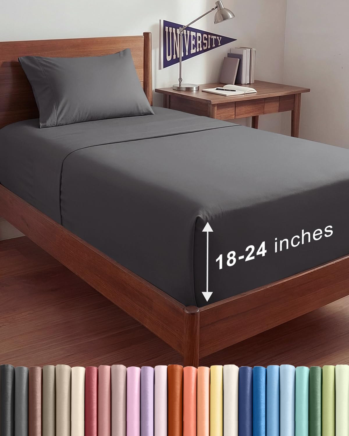 Extra Deep Queen Sheet Set - 4 Piece Breathable Cooling Sheets - Dark Grey